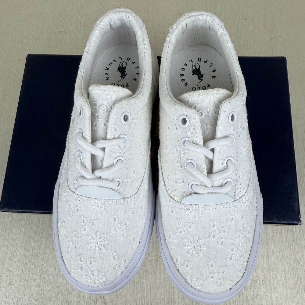 Polo Ralph Lauren White Thornton Shoes Children Girls Size 1 Lace Sneakers - Picture 4 of 9